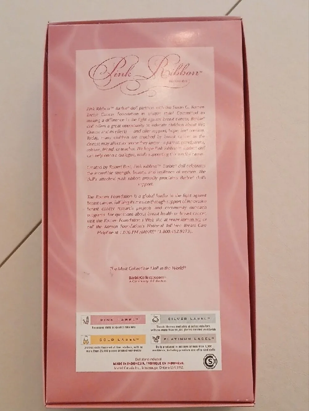 Barbie Pink Ribbon Doll - Light Pink Gown